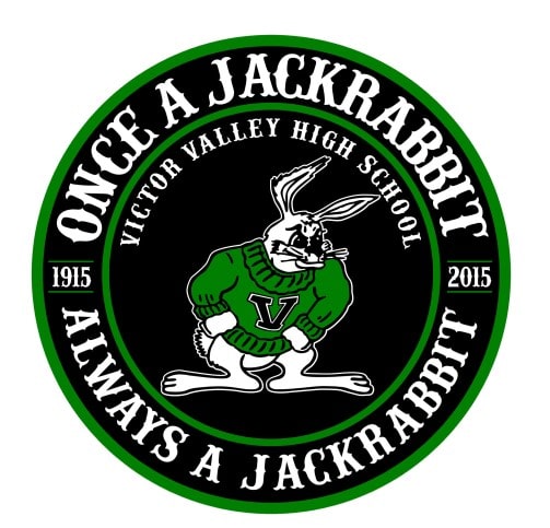 Victory Valley High School Jackrabbit mascot logo with green sweater.