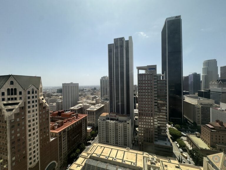 Urban cityscape with tall skyscrapers in downtown.