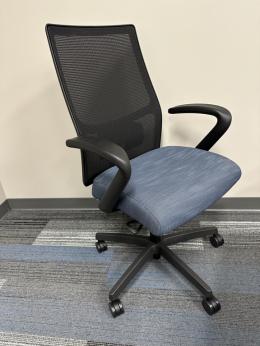 Ergonomic office chair with mesh back and cushioned seat for extended comfort.