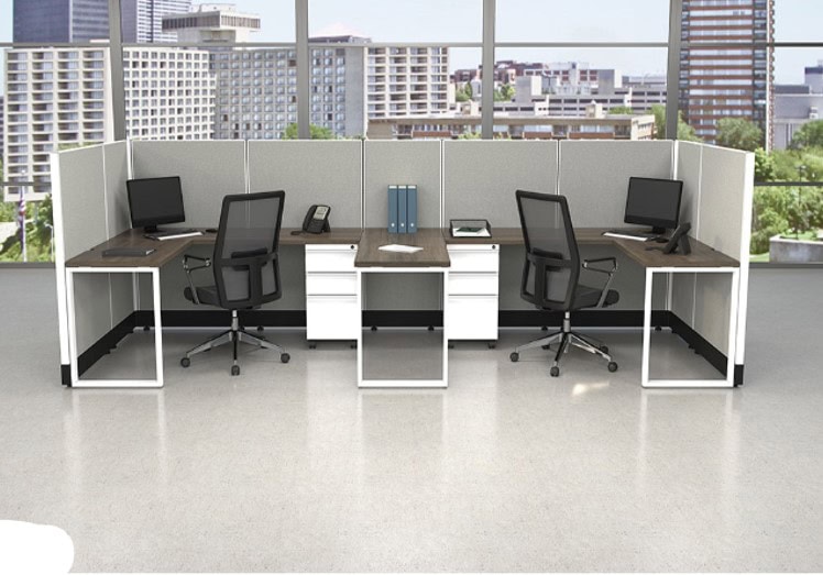 Office cubicles with ergonomic chairs and computers for efficient workspace solutions.