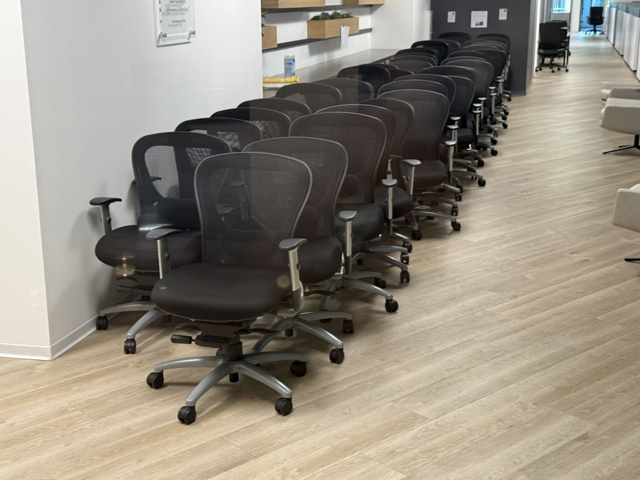 Office chairs available for rent in a professional workspace setting.