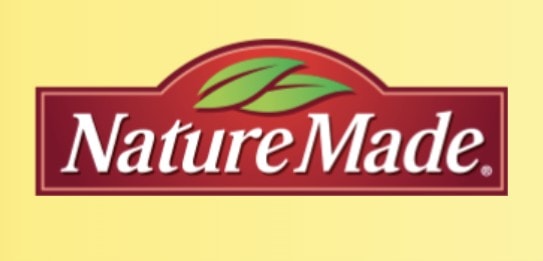 Nature Made logo with green leaf design on a yellow background.