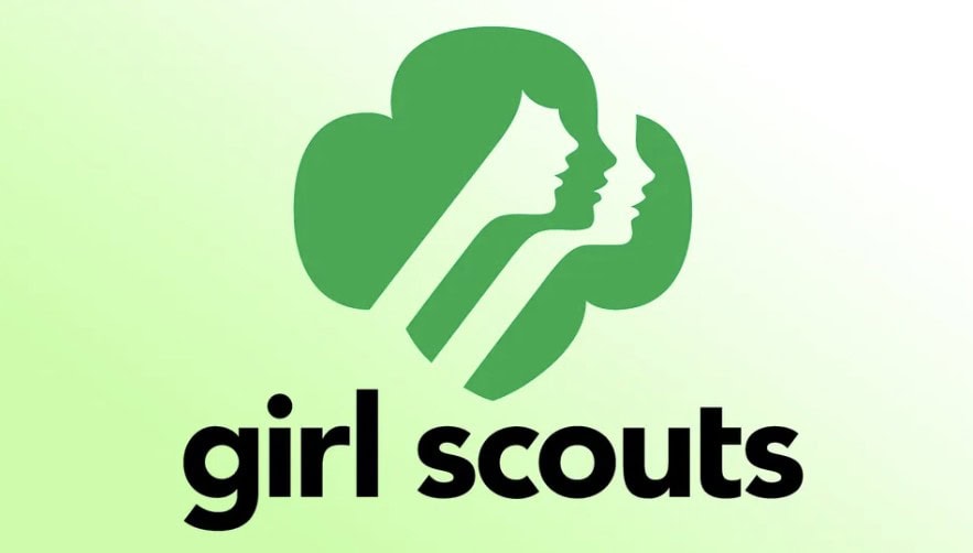 Girl Scouts logo featuring two profile silhouettes of girls in green.